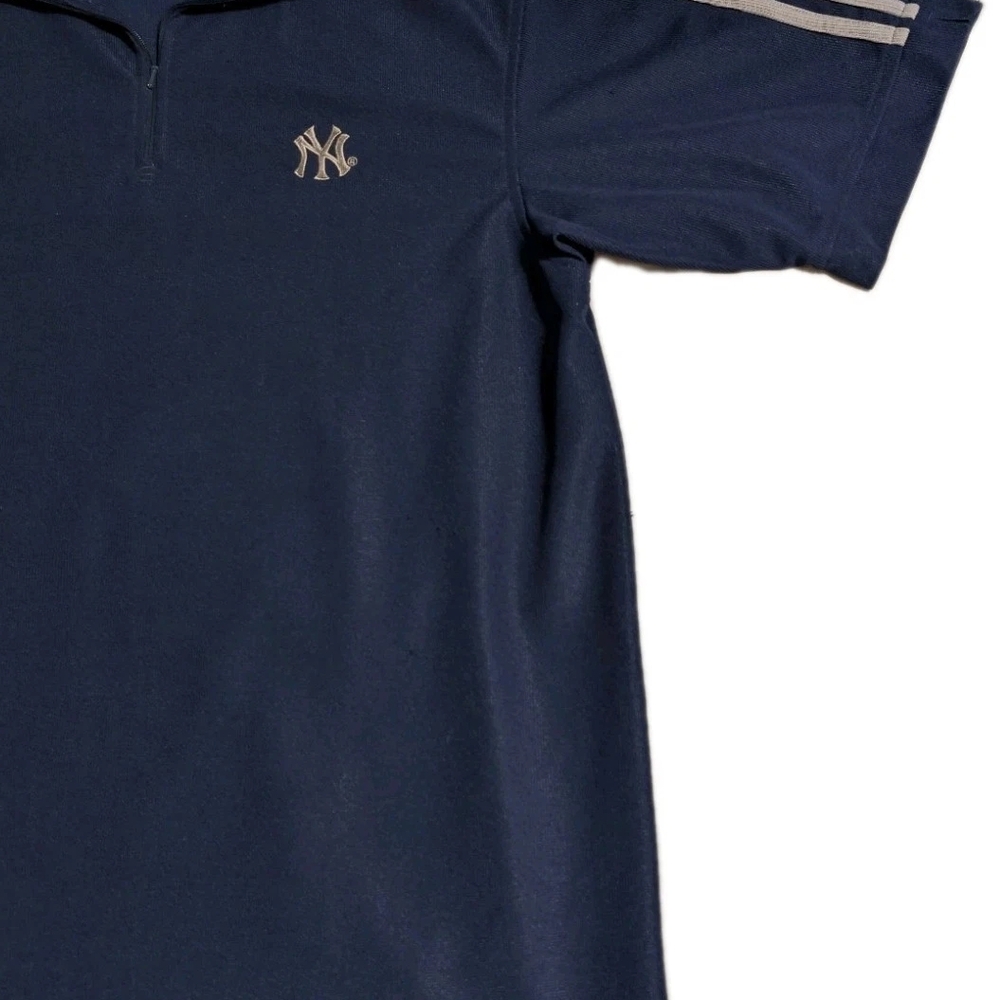 Adidas New York Yankees Quarter Zip Polo Shirt Men’s L Blue MLB Silver Stripes - Picture 3 of 8